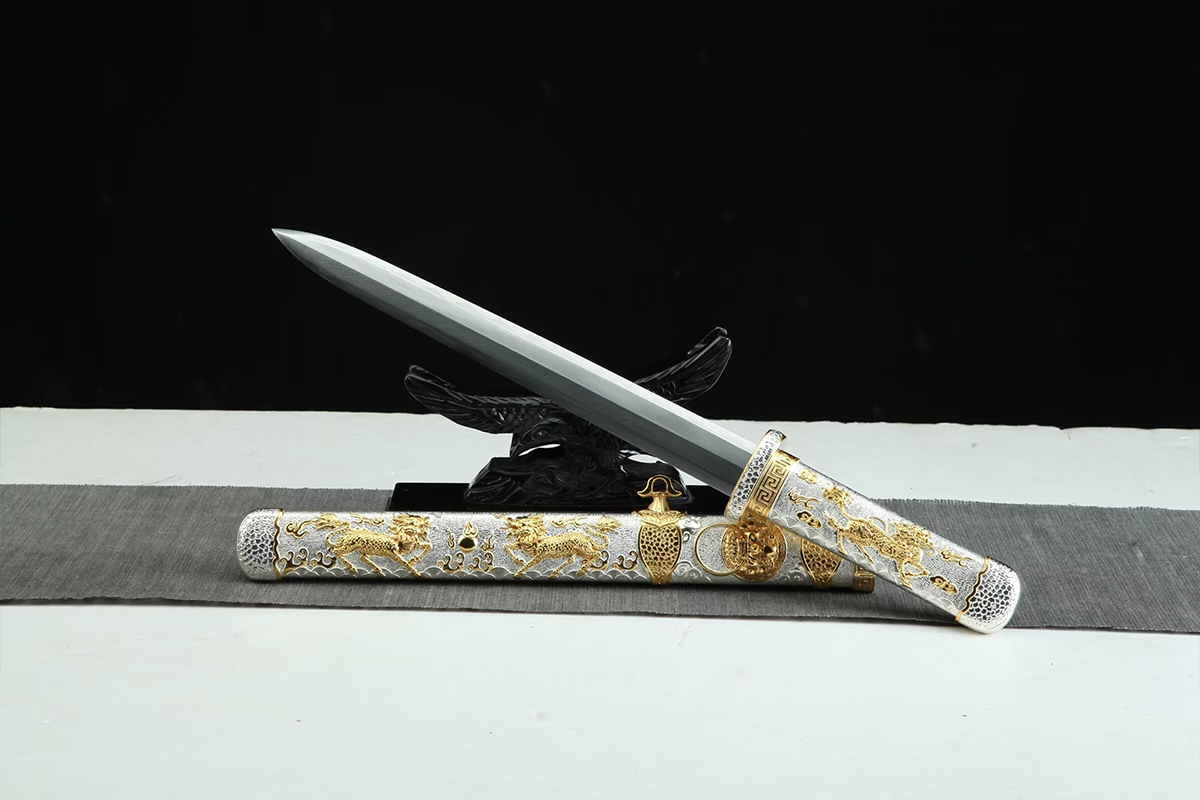 12寸鎏金银小麒麟唐剑（羽毛纹钢烧刃款）